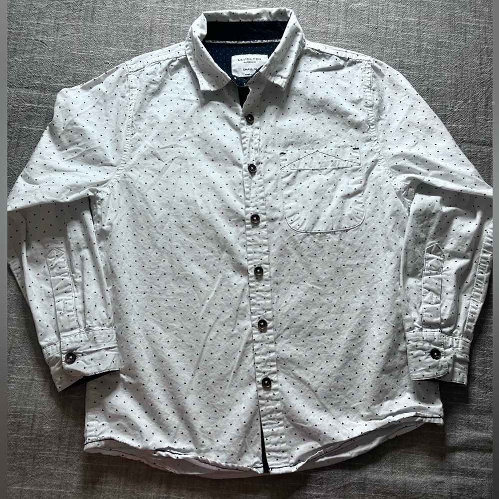 Stylish White‎ Button-Down Shirt with Colored Triangle Dots